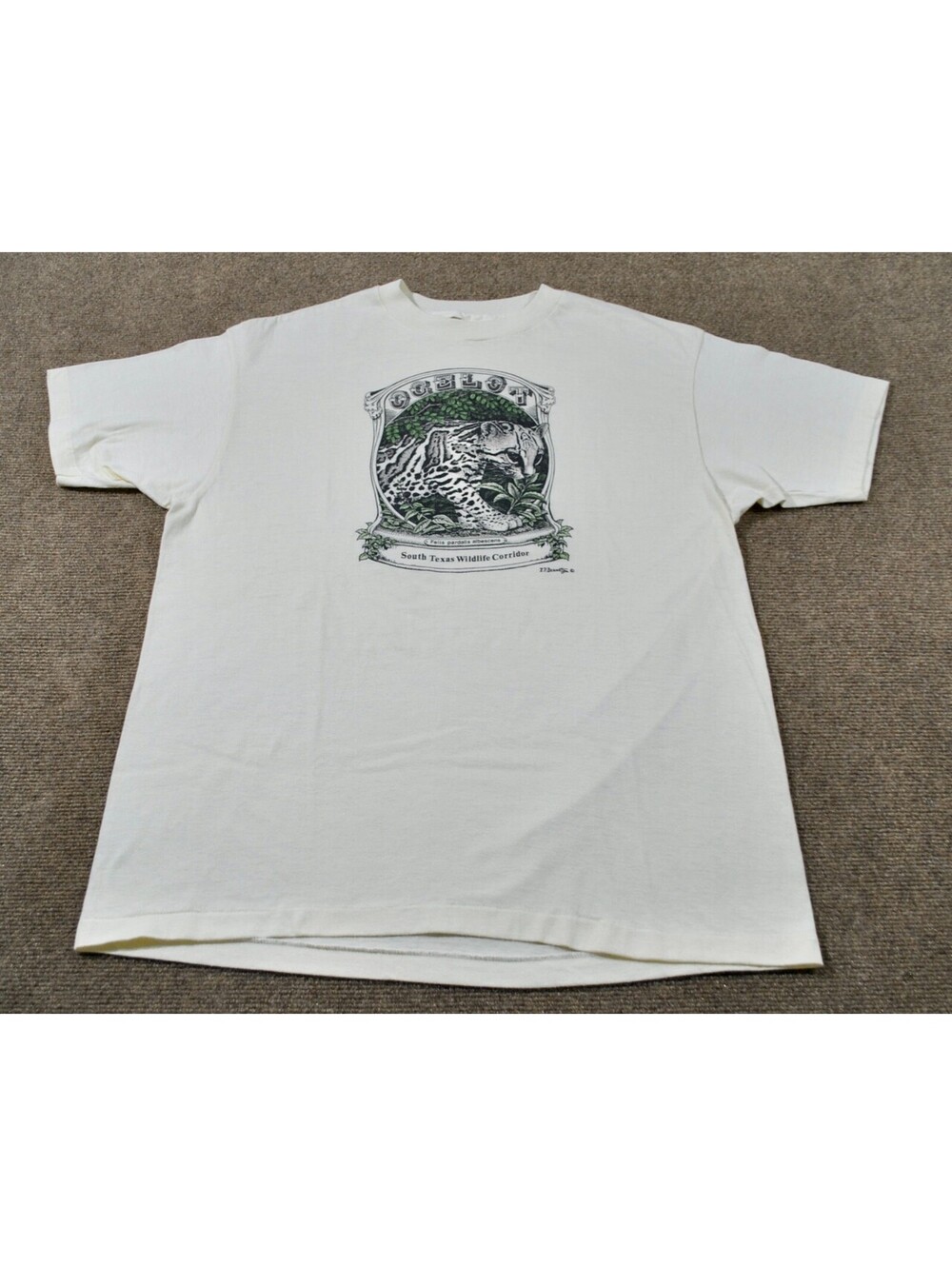 Ocelot Cat South Texas Wildlife Corridor 80s Vintage Animal Shirt Size Large